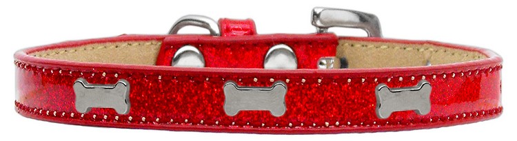 Silver Bone Widget Dog Collar Red Ice Cream Size 12